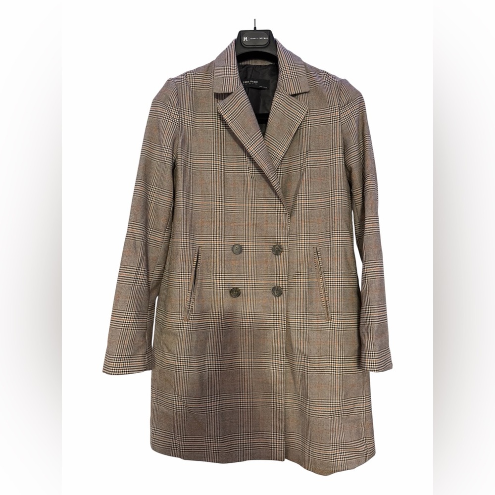 ZARA Basic Plaid Double-Breasted Blazer Coat – Size S